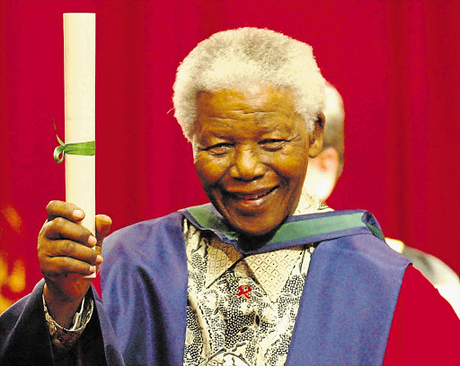 Nelson Mandela after being awarded an honorary doctorate of law at the University of Galway in Ireland