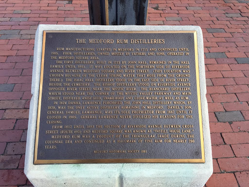 THE MEDFORD RUM DISTILLERIES Rum manufacturing started in  Medford in 1715 and continued until 1905. Four distilleries, owned mostly by fathers and sons, operated in the Medford Square area. The...