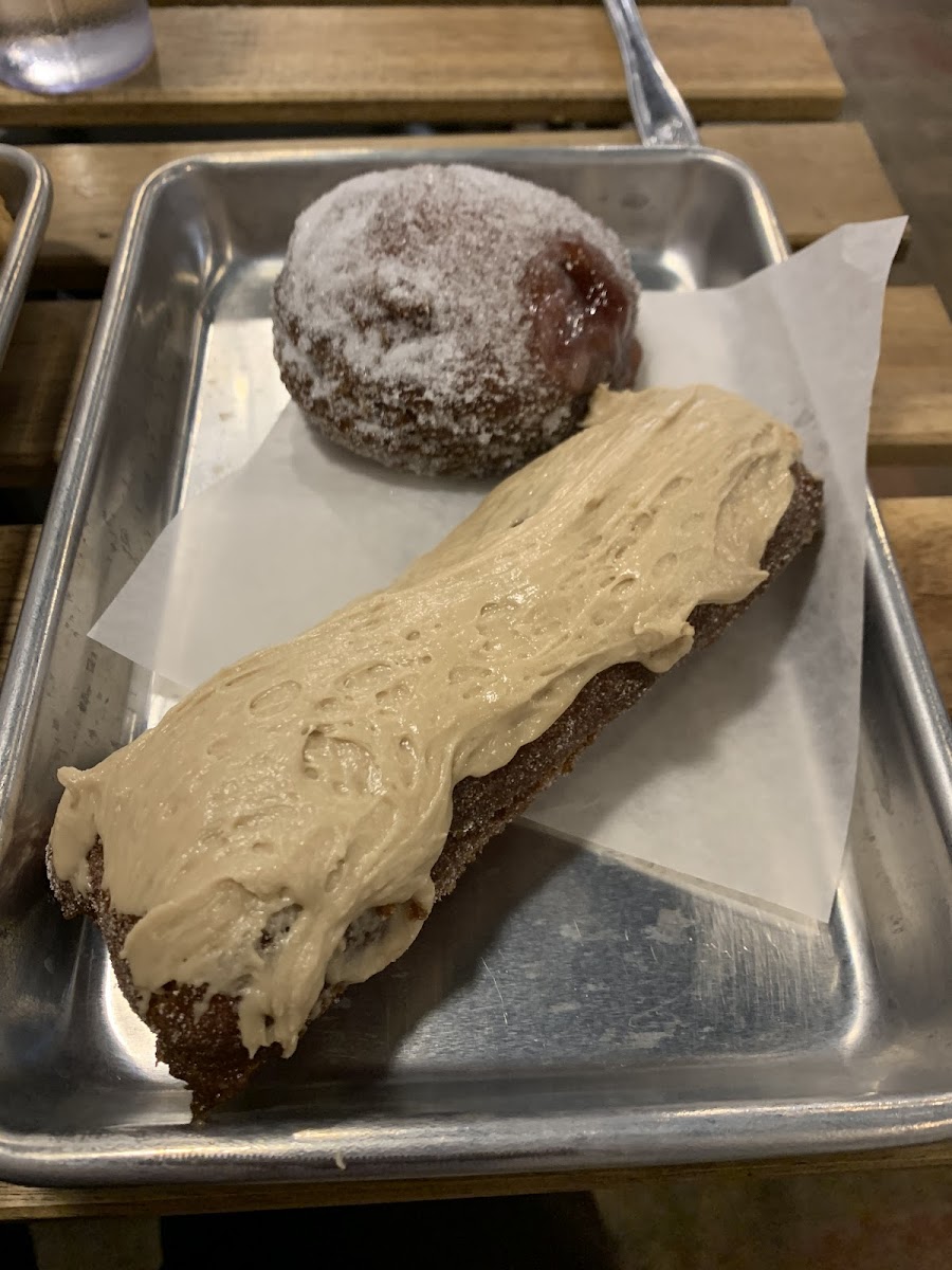 Maple bar and raspberry filled donut
