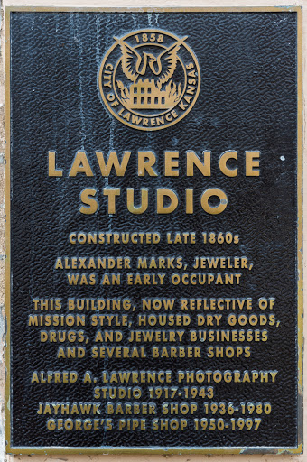 Lawrence Studio   Constructed Late 1860’s   Alexander Marks, jeweler, was an early occupant   This building, now reflective of Mission Style, housed dry goods, drugs, and jewelry businesses and...
