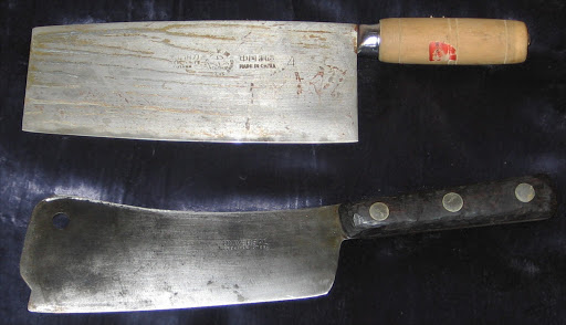 Chinese chef's knife (top) and old North American cleaver (bottom). File photo