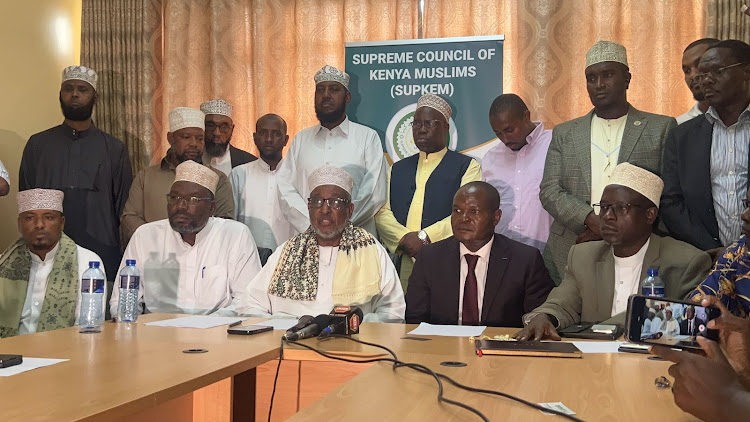 Nairobi County Assembly Speaker Ken Ng'ondi with Muslim leaders addressing the press on April 18, 2024