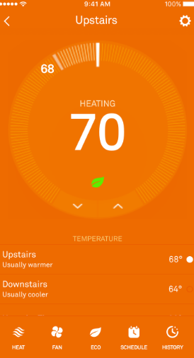 Nest app temperature home screen