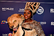 Praise poet Jessica Mbangeni during the 25th annual SA Music Awards.