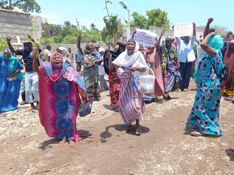 Mwakamba\Mvumoni residents protest against land injustices in Diani, Kwale county, on Monday, February 5, 2024.