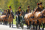 The King’s Troop Royal Horse Artillery arrive at Windsor Castle in preparation for the Gun Salute on the palace grounds on the day of the funeral of Prince Philip.