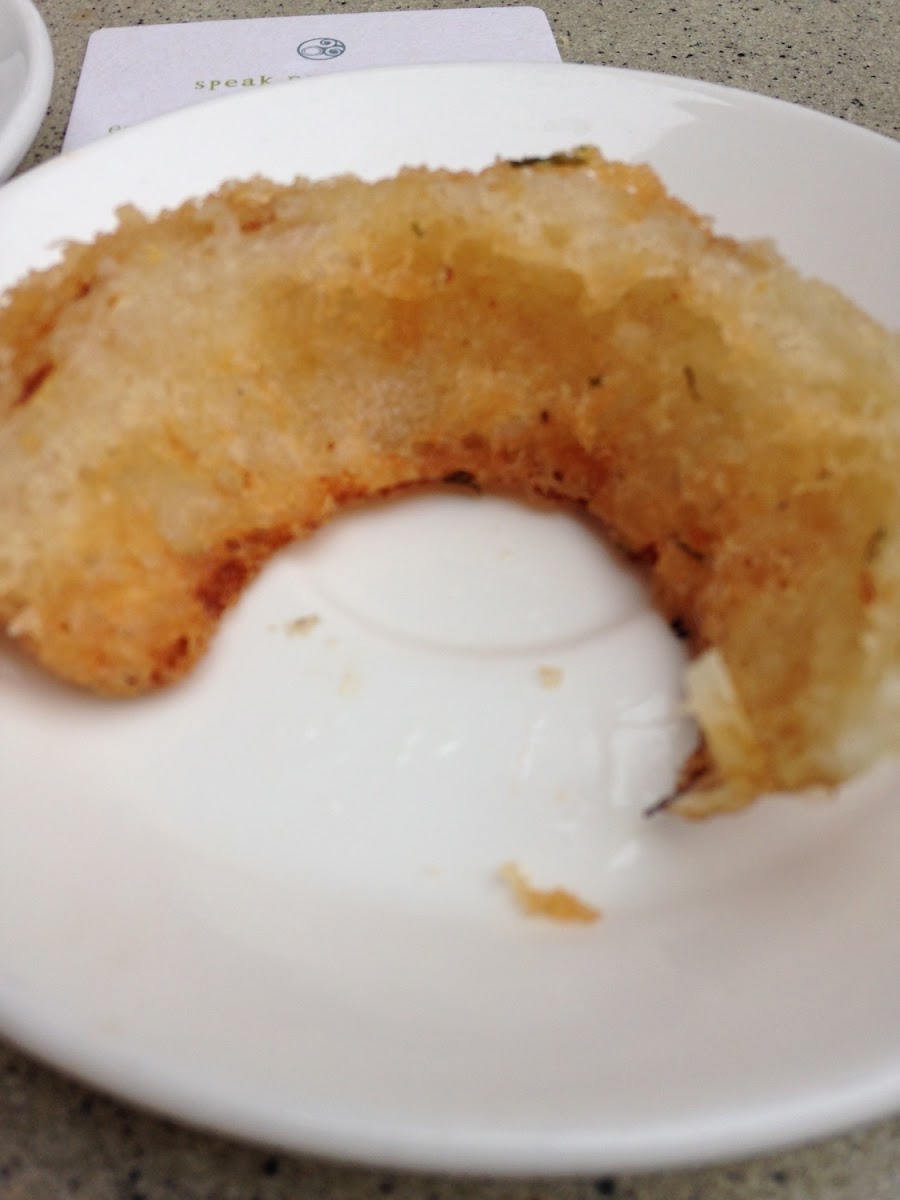 Now that is a beautiful gluten free onion ring-- crunchy, tender, not greasy--yummy