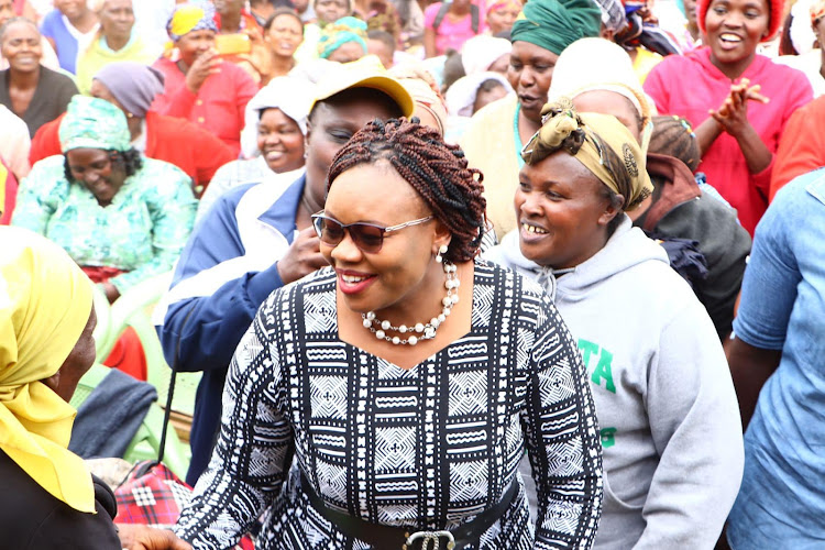 Githunguri MP Gathoni Wamuchomba speaking at Kambaa area in her constituency.