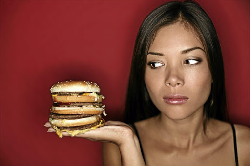 Woman, burger, diet