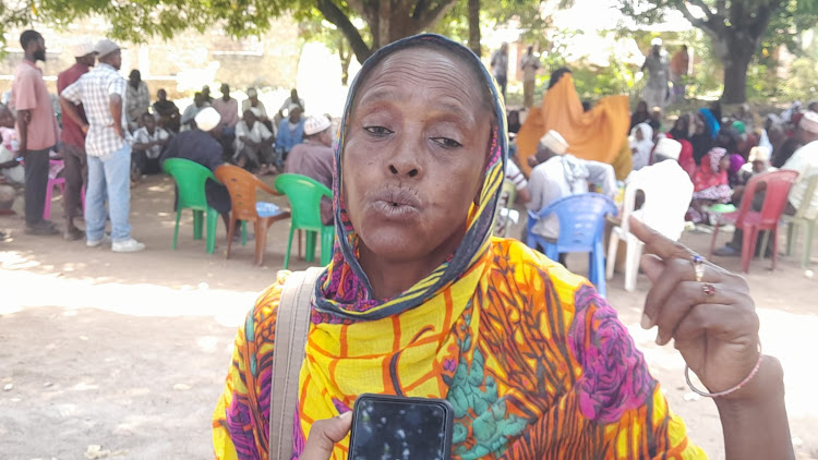 A resident speaks at Mwakamba village in Diani, Kwale county, on Monday, February 5, 2024.