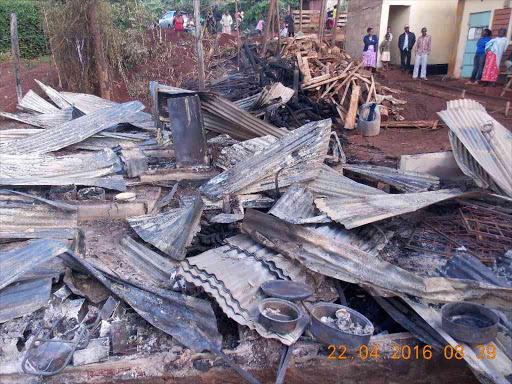 A house belonging to an Embu ACK Pastor after it was torched by members of public protesting his release on bond on April 21 2016.