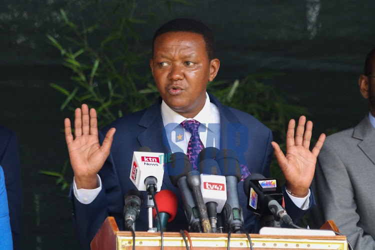 Maendeleo Chap Chap leader Alfred Mutua address journalist in Lavington Nairobi.