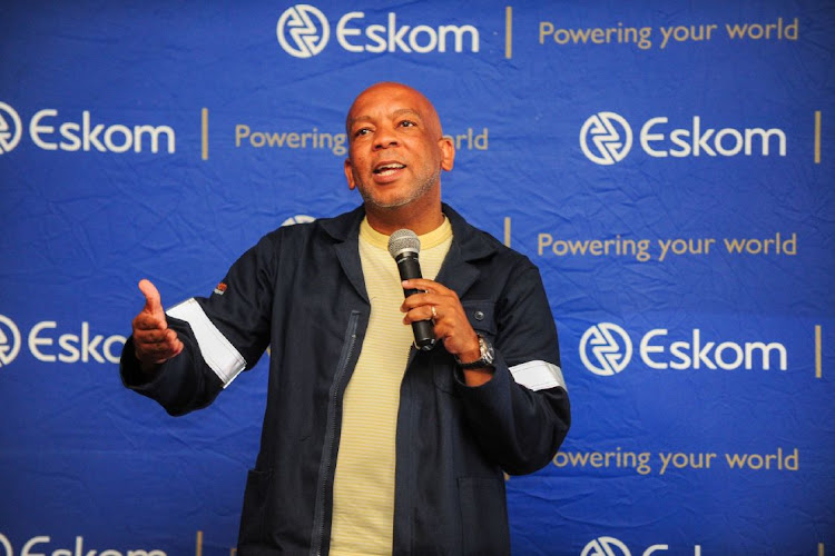 Electricity Minister Kgosientsho Ramokgopa addresses employees during a visit to the Lethabo coal-fired power station in Vereeniging on March 23 2023. Picture: LEON SADIKI/BLOOMBERG