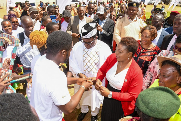 Governor Lusaka with CS Susan Wafula on Thursday.