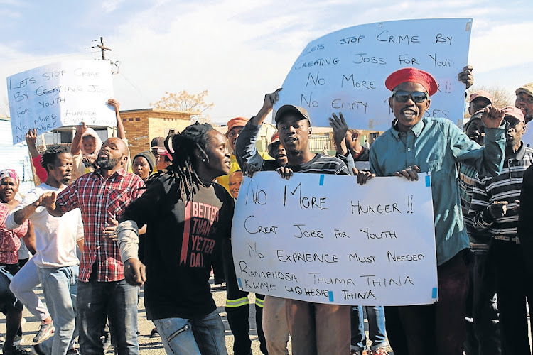 The youth of T and R sections protest against unemployment and a lack of service delivery.