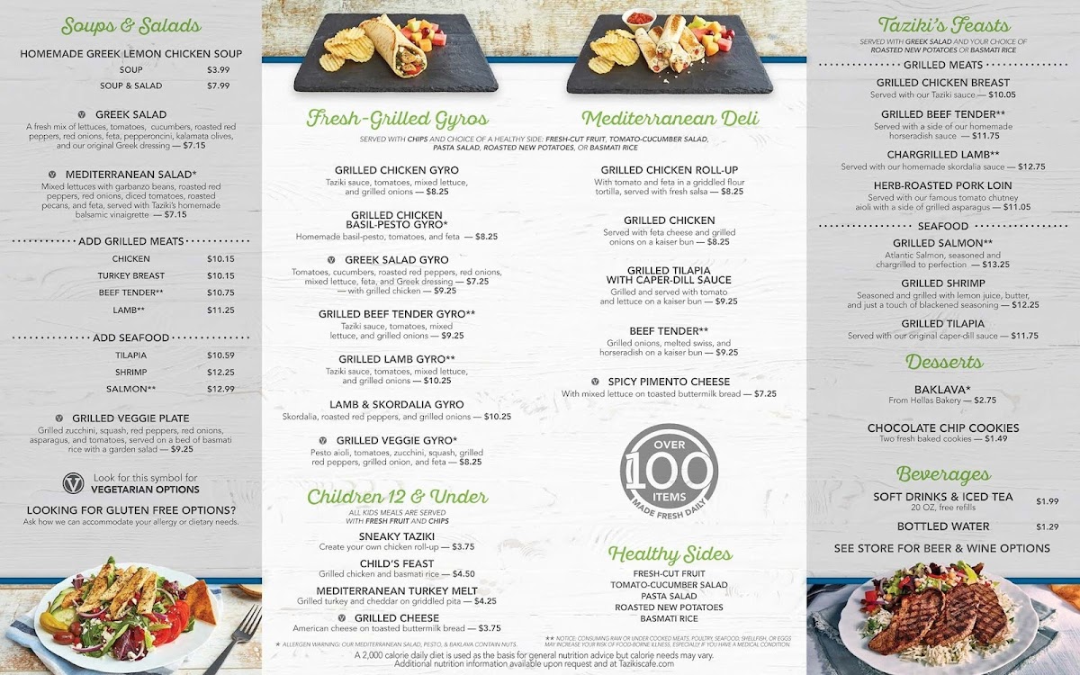 Taziki's Mediterranean Cafe gluten-free menu