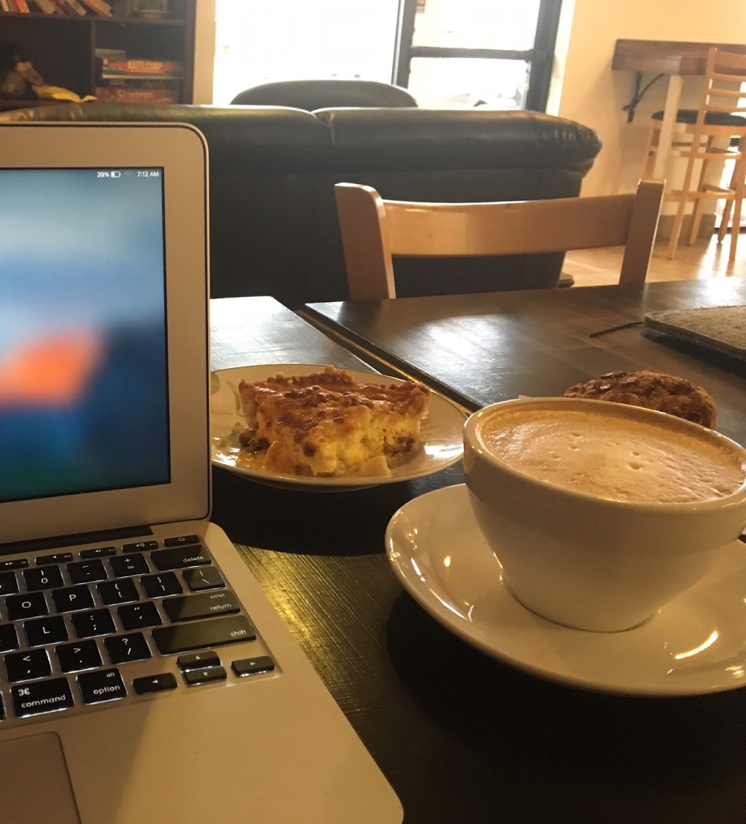 A great spot to get some work done (with a latte, gf quiche and an apple muffin).