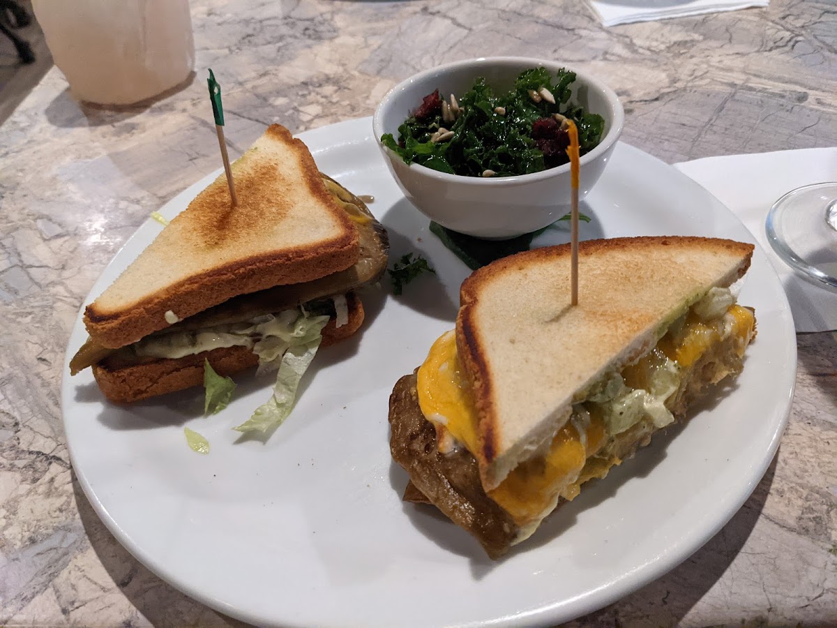 Eggplant sandwich, kale salad