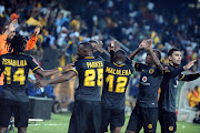 Willard Katsande celebrates his goal with teammates during the Absa Premiership match between University of Pretoria and Kaizer Chiefs at Tuks Stadium on April 27, 2016 in Pretoria, South Africa. (Photo by Lefty Shivambu/Gallo Images)