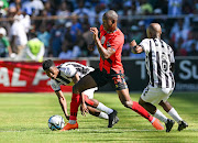 Samukelo Kabini of TS Galaxy challenged by Charles Sikosana of D'General during the 2024 Nedbank Cup last 16 game between D’General and TS Galaxy at Free State Stadium, on 17 March 2024. 