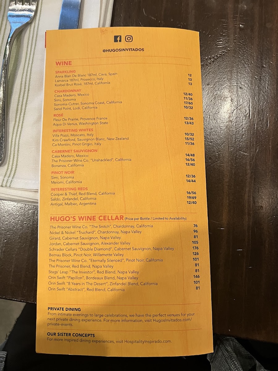 Wine menu