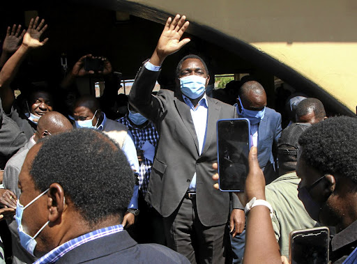 President-elect Hakainde Hichilema of Zambia acknowledges supporters.