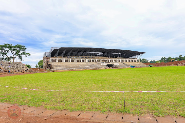 Ongoing construction works at Masinde Muliro Stadium in Bungoma County on May 2, 2024, ahead of Madaraka Day celebrations