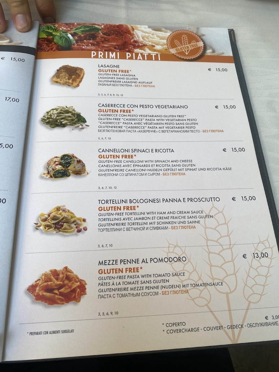 Da Gino gluten-free menu