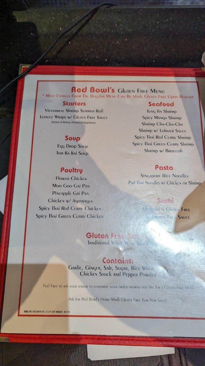 Gluten-Free at Red Bowl Asian Bistro