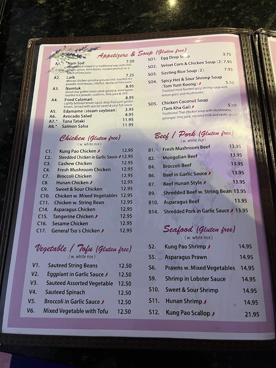 Lavender Asian Bistro gluten-free menu