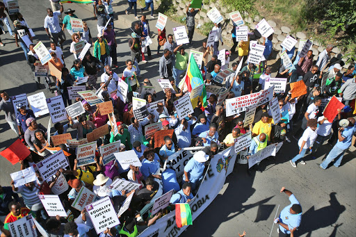 Close to a thousand people joined the Daily Dispatch to march against xenophobia yesterday. The group, armed with banners and messages of love, walked from the Buffalo City College to City Hall calling for peace and a halt to xenophobic attacks around the country recently Picture: MARK ANDREWS