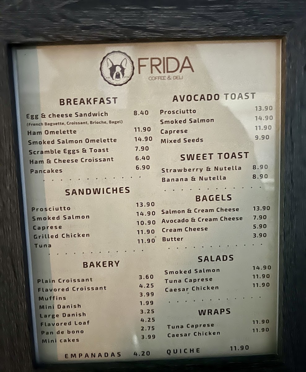 Frida Coffee and Deli gluten-free menu