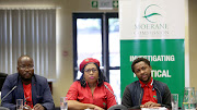EFF's Vusi Khoza, Hlengiwe Mkhaliphi and Mbuyiseni Ndlozi at the Moerane Commission in Durban.