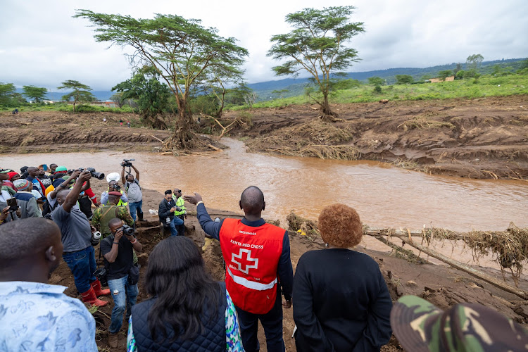 President William Ruto inspects the damage at the Mai Mahiu after landslide on April 30, 2024.