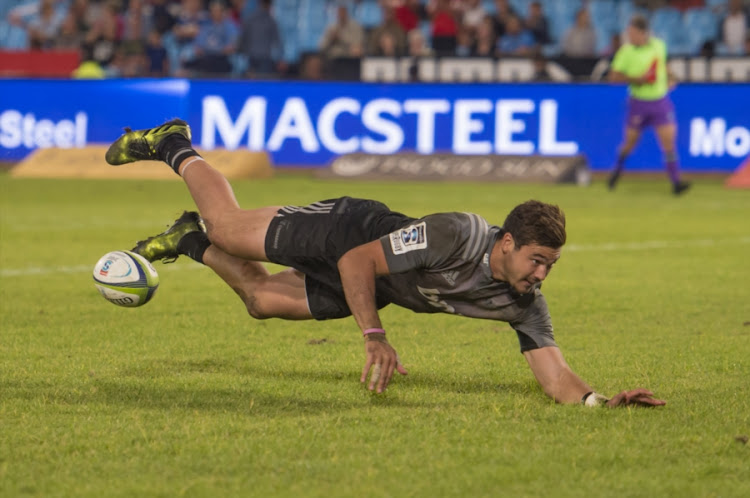 David Havili of the Crusaders scores a try during the Super Rugby match between Vodacom Bulls and Crusaders at Loftus Versfeld on May 06, 2017 in Pretoria, South Africa.