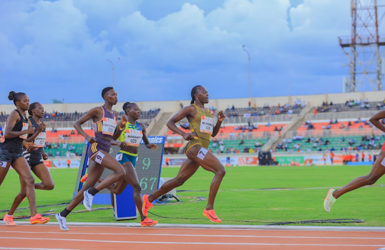 Female athletes during the Absa Kip Keino Classic sponsored by Absa Bank, at the Nyayo National Stadium on April 20, 2024.