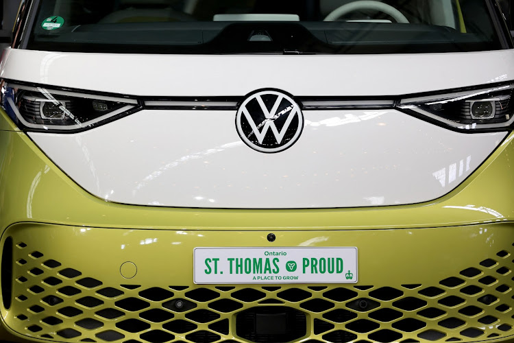 A Volkswagen vehicle is parked during a news conference to announce details on the construction of a gigafactory for electric vehicle battery production by Volkswagen’s battery company PowerCo in St Thomas, Ontario, Canada, in this April 21 2023 file photo. Picture: CARLOS OSORIO/REUTERS