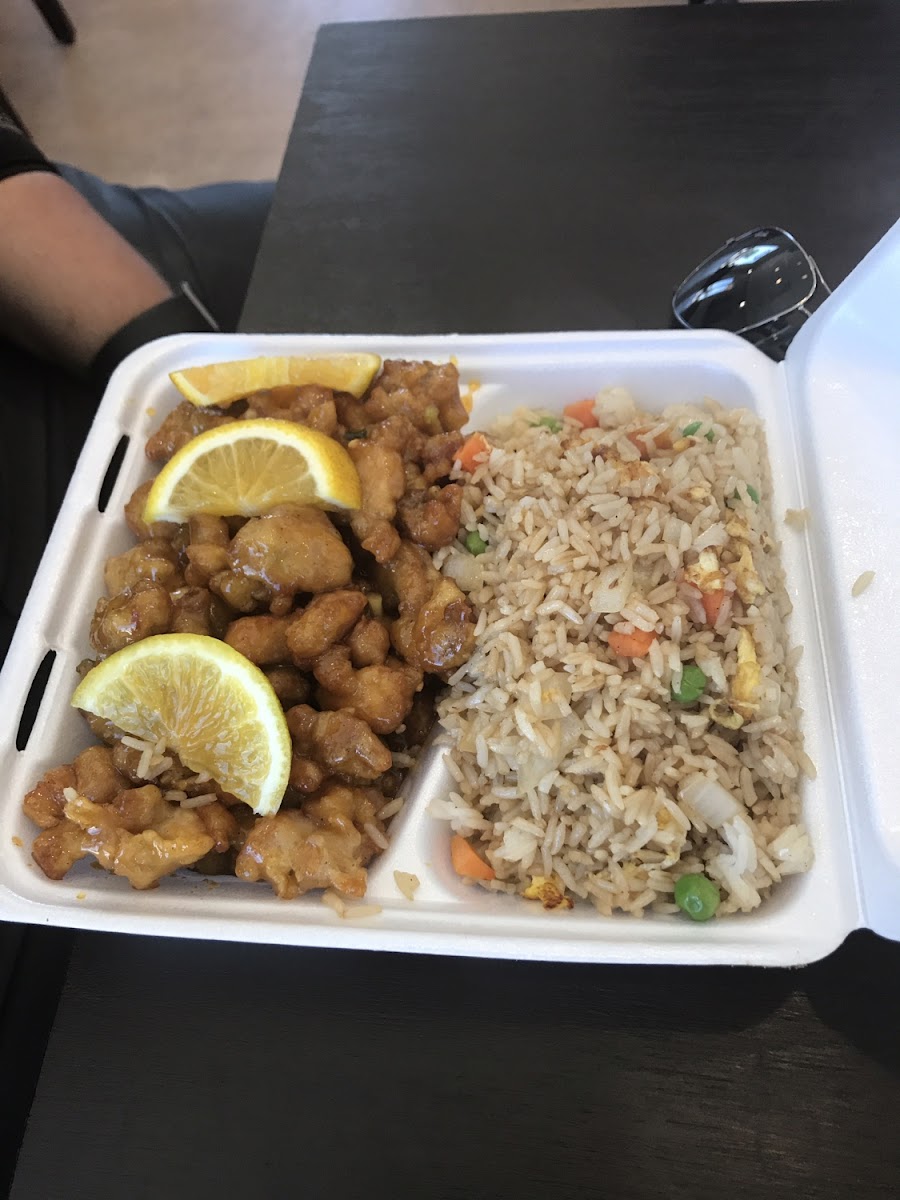 Orange Chicken and fried rice was as delicious as it looks! Prefect gluten free meal!