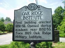 First building erected 1851-52. Opened during academic year 1852-53. Since 1929 Oak Ridge Military Institute.Plaque via North Carolina Highway Historical Marker Program, and is used with their...