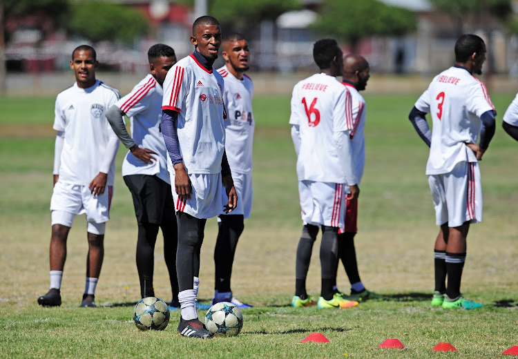 The Magic FC captain Thando Mngomeni and teammates at a training session and Nedbank Cup media day at Royal Road Fields in Cape Town ahead of their last 16 crunch encounter against Soweto giants Kaizer Chiefs.