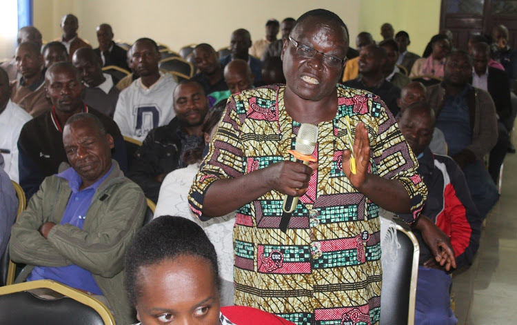 Bancy Muthoni during the meeting at the NG-CDF hall in Kerugoya town Kirinyaga county on Wednesday