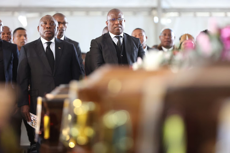 President Cyril Ramaphosa attended the mass funeral for the victims of the Enyobeni tavern tragedy held at the Scenery Park sports gardens on Wednesday.