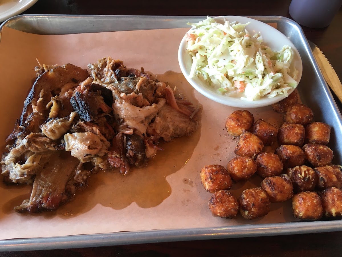 Pulled pork, sweat potato tots and coleslaw