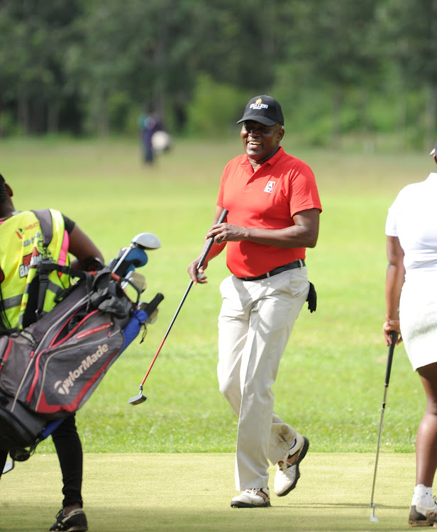 MKU Council chairman DR. Vincent Gaitho {left} joined the senior goffer during wakili golf tournaments held at machakos golf club. sponsored by mku