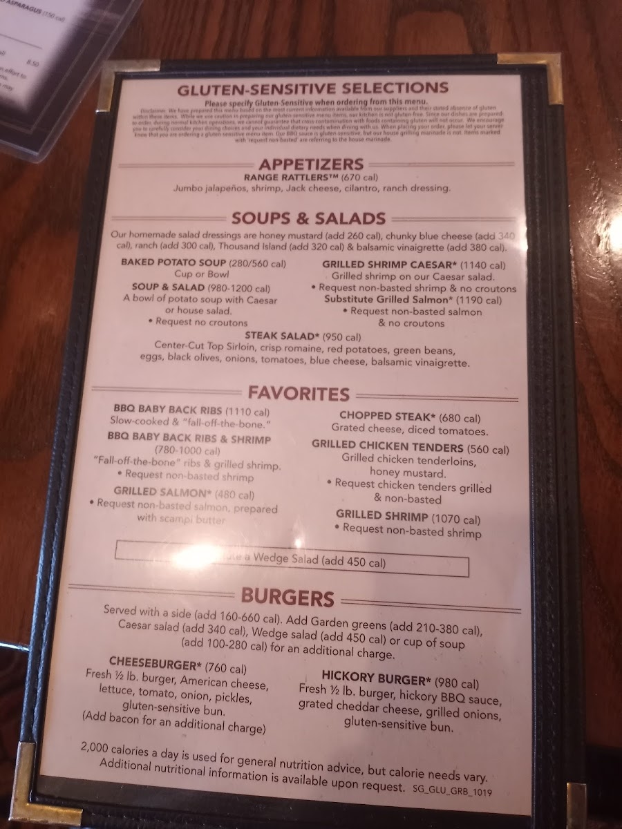 Saltgrass Steak House gluten-free menu