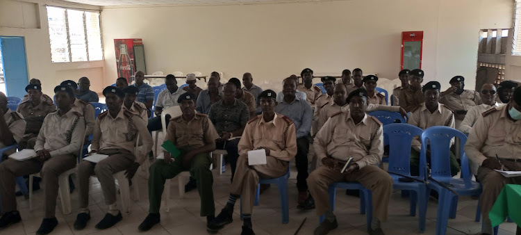 Selected security team members during a crackdown review meeting in Garissa