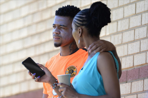 George Lebese and Jessica Motaung during the Kaizer Chiefs media open day at Kaizer Chiefs Village on January 07, 2016 in Johannesburg, South Africa. (Photo by Lefty Shivambu/Gallo Images)
