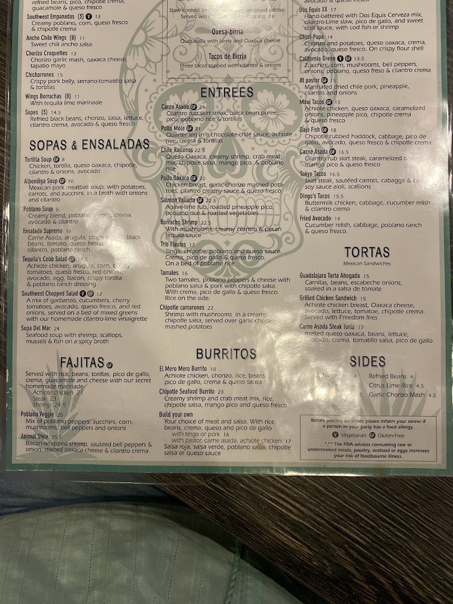 Tequila's Mexican Cantina gluten-free menu