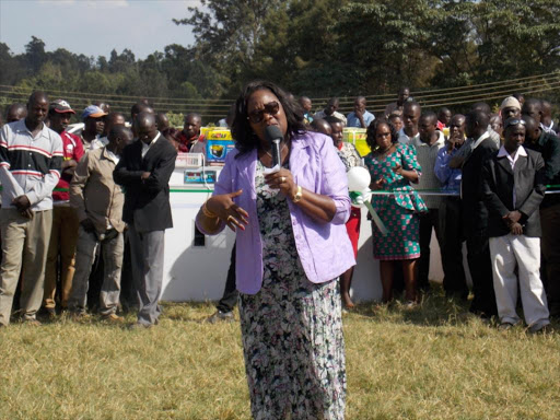 GOOD FOR GROWTH: Ida Odinga at Migori Primary School on Friday during the launch of Kuku Ni Pesa project.