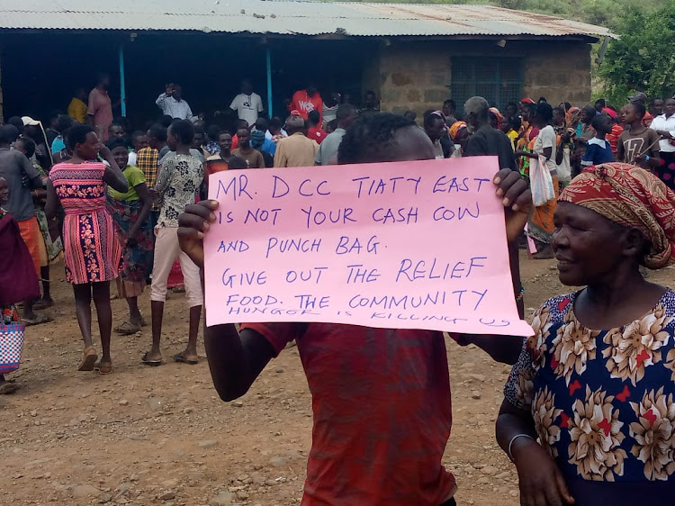 Starving residents of Tangulbei, Tiaty East, protest amid a security operation on Saturday.